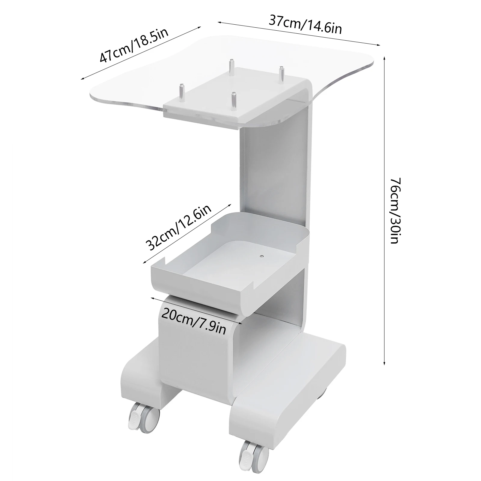 4-Tier Beauty Salon Trolley Cart, Modern Acrylic Display Rack with Storage Basket, 76cm Height Mobile Equipment Stand for Beauty Tools, Wellness Centers & Home Use
