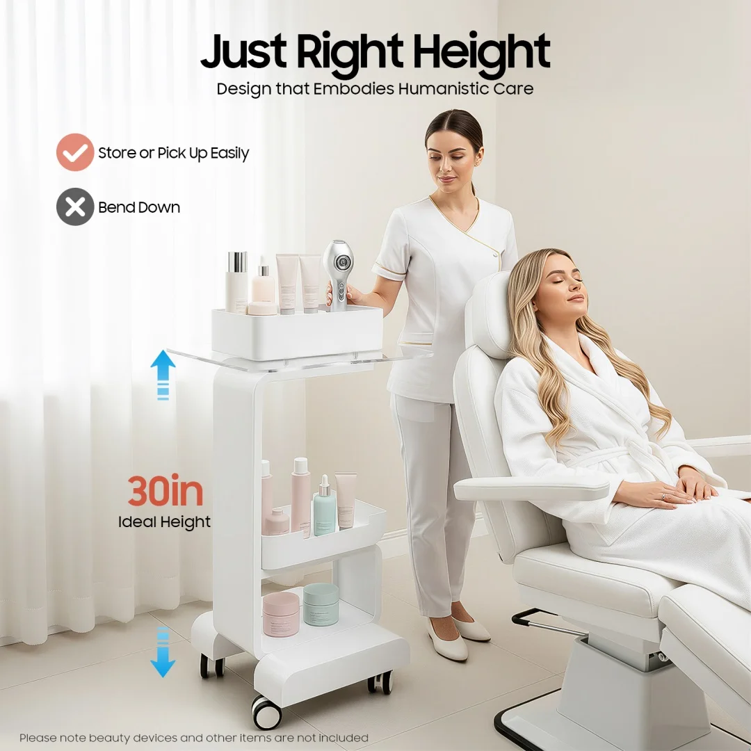 4-Tier Beauty Salon Trolley Cart, Modern Acrylic Display Rack with Storage Basket, 76cm Height Mobile Equipment Stand for Beauty Tools, Wellness Centers & Home Use