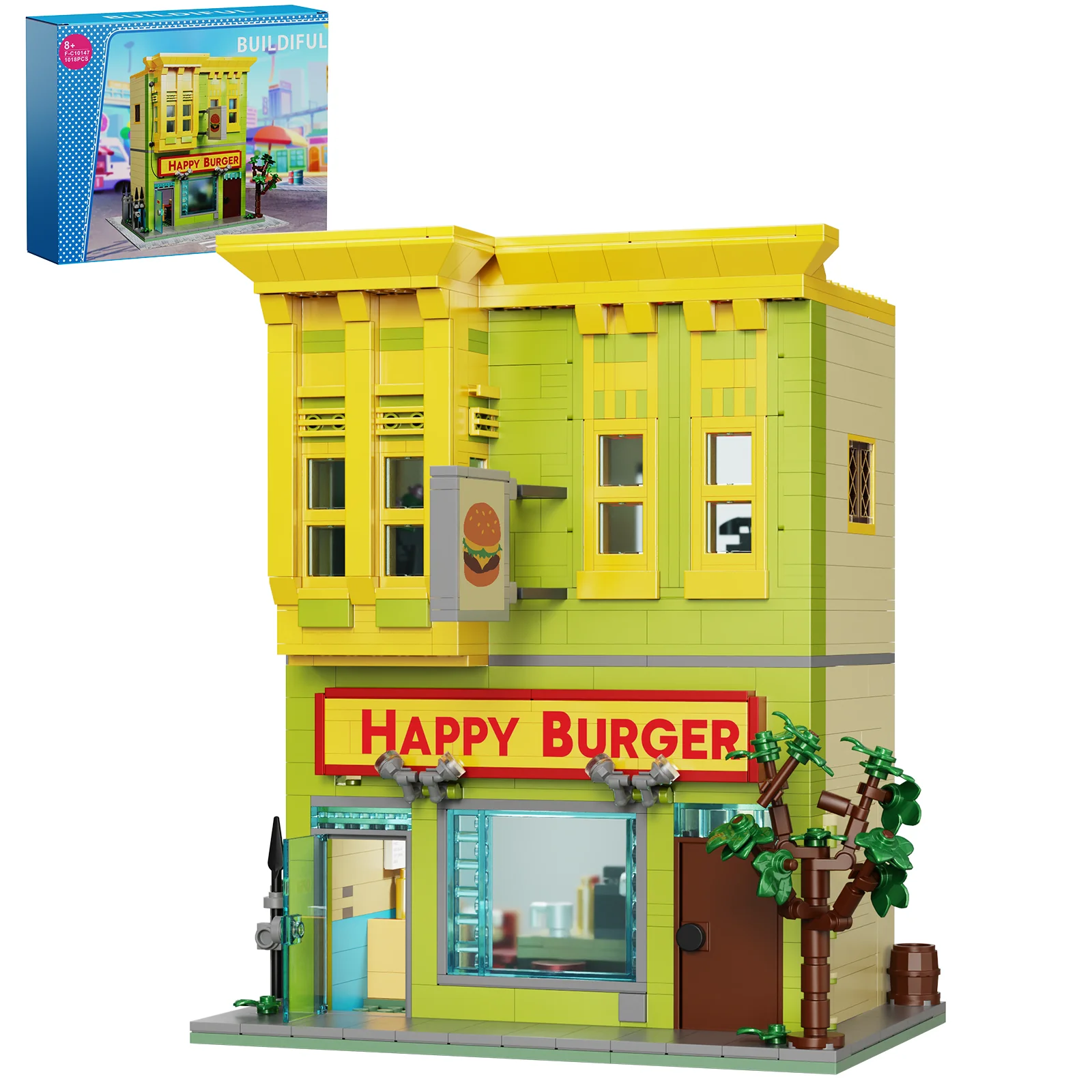 1018PCS Bobe's Hamburger Shop Building Blocks Sets City Scenery Street View House Architecture Model Bricks Gifts for Kids Adult