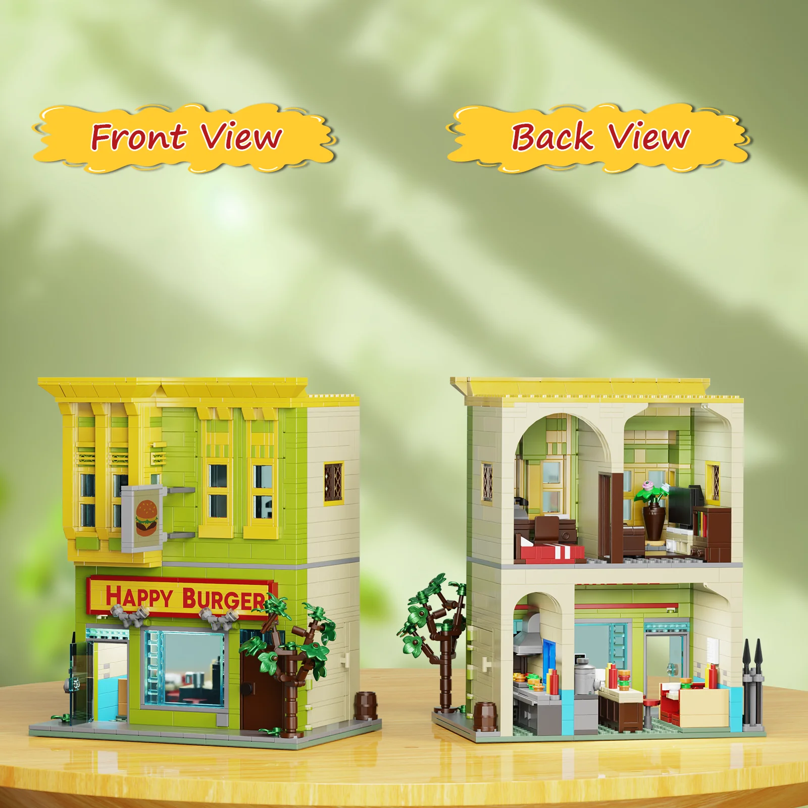 1018PCS Bobe's Hamburger Shop Building Blocks Sets City Scenery Street View House Architecture Model Bricks Gifts for Kids Adult
