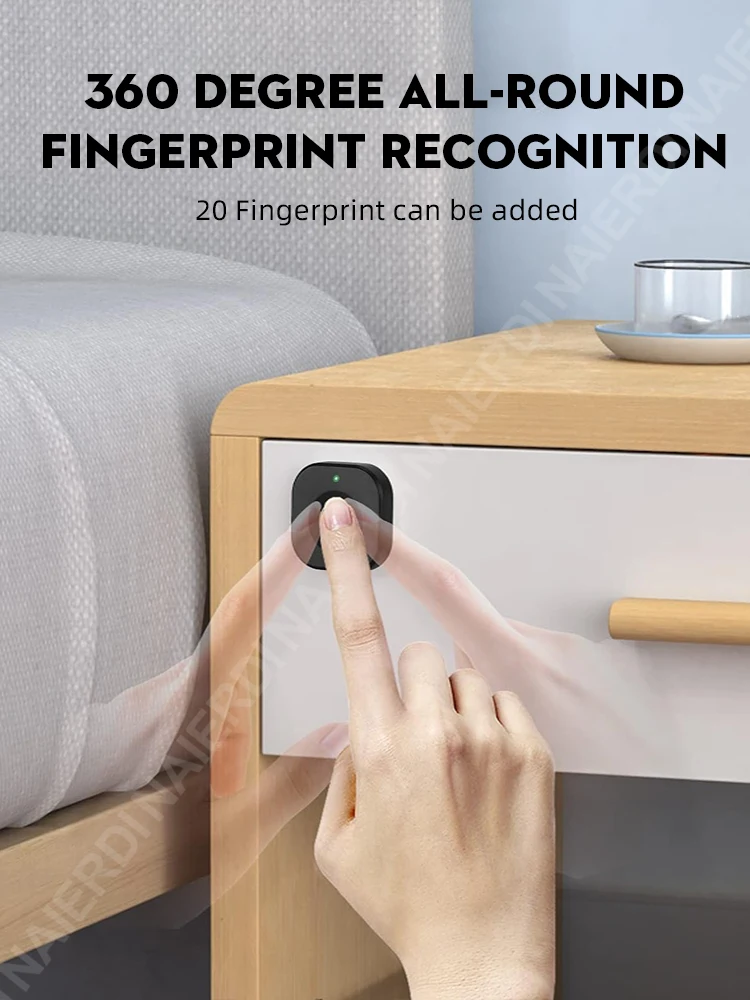 NAIERDI Smart Biometric Cabinet Lock Black Keyless Fingerprint Locks Anti-theft Door Lock Hidden File Drawer Wardrobe Hardware