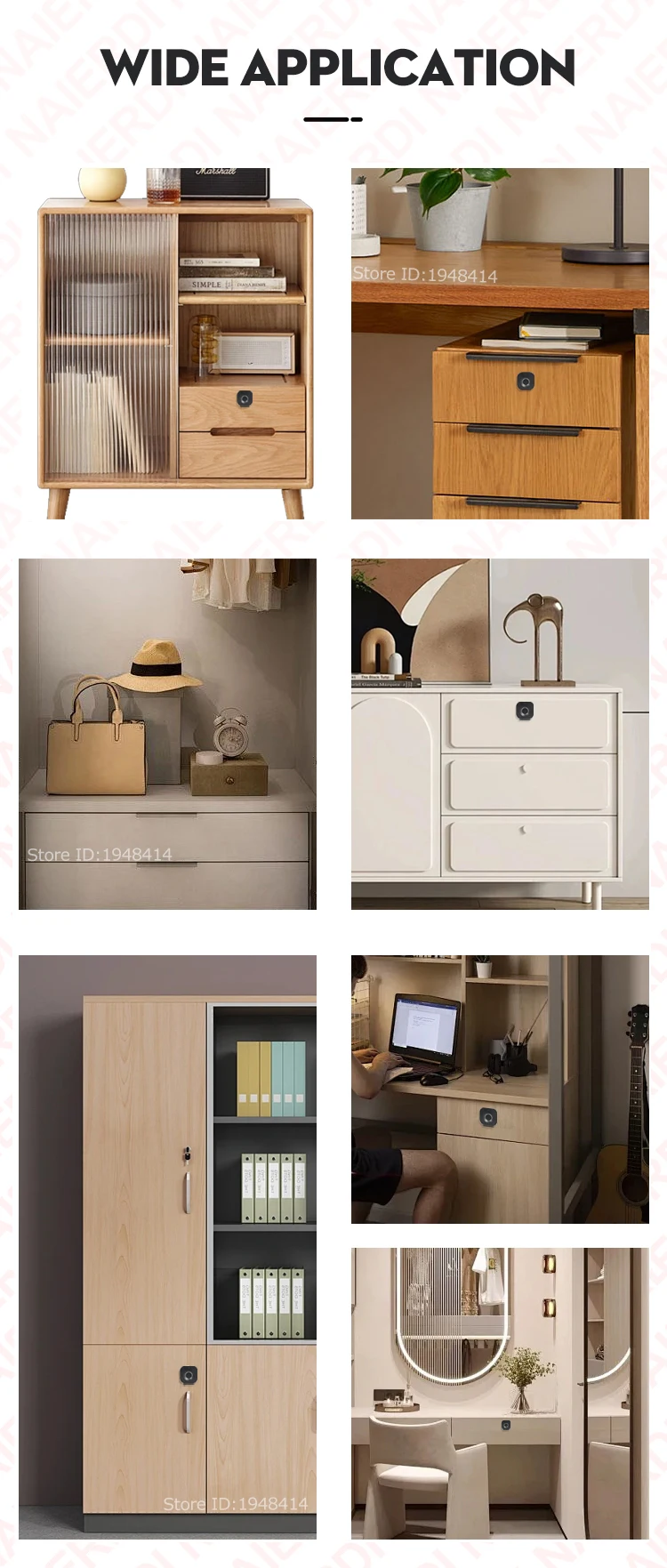 NAIERDI Smart Biometric Cabinet Lock Black Keyless Fingerprint Locks Anti-theft Door Lock Hidden File Drawer Wardrobe Hardware