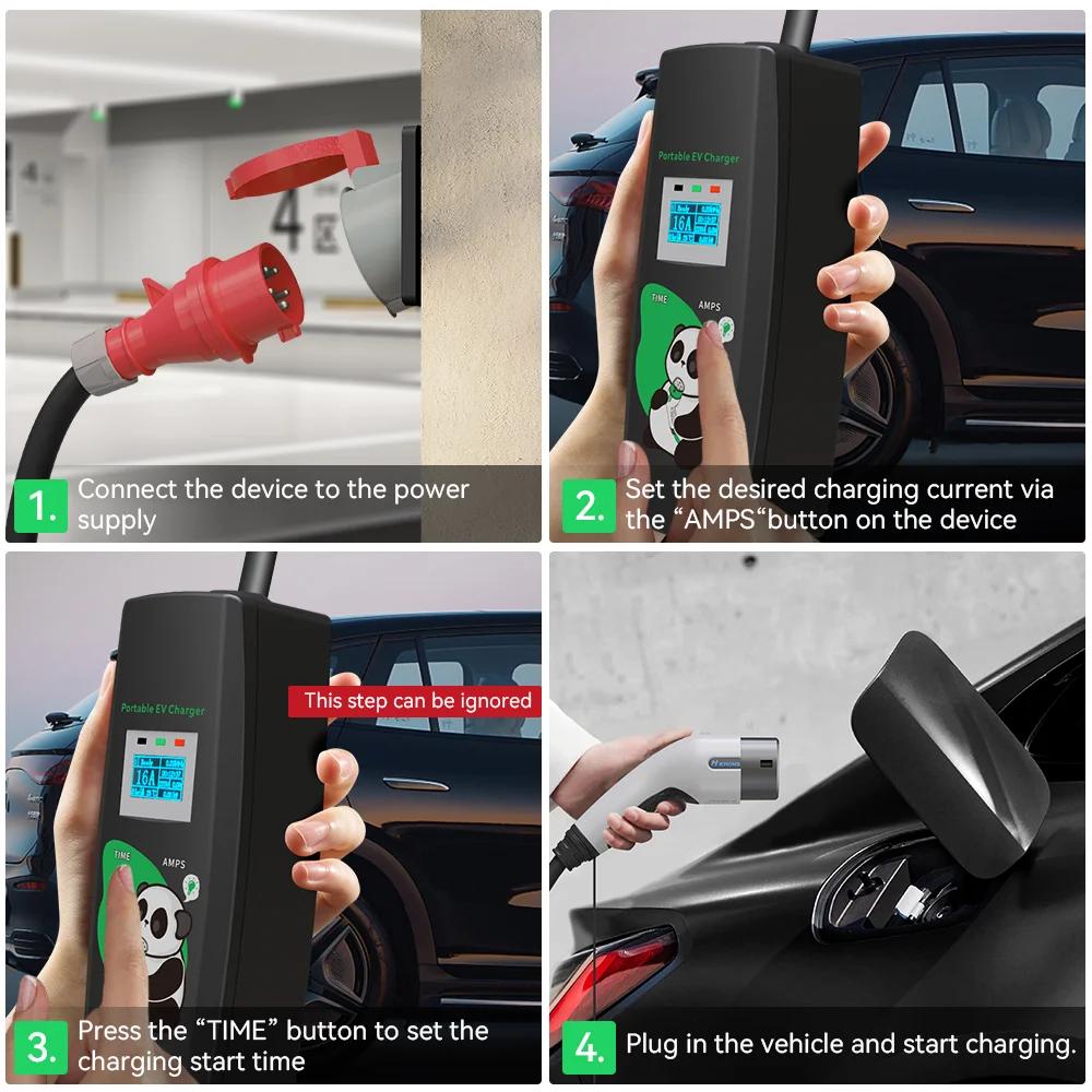 Khons 11kw Electric Car Charger 3Phase 16A Portable Charger Type2 EVSE Charging Box Cee Plug IEC62196 Electric Car Charger