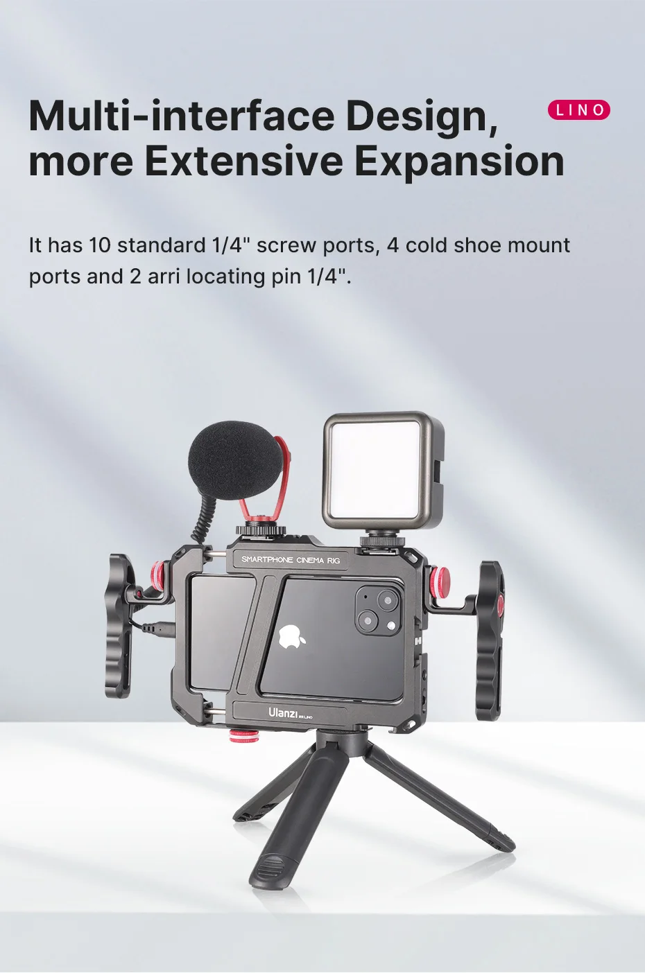 Ulanzi Lino Phone Cage Video Vlog Rig Handle For 5.4'' to 6.7'' iPhone X 11 12 13 14 Pro Max Android Phone Photography