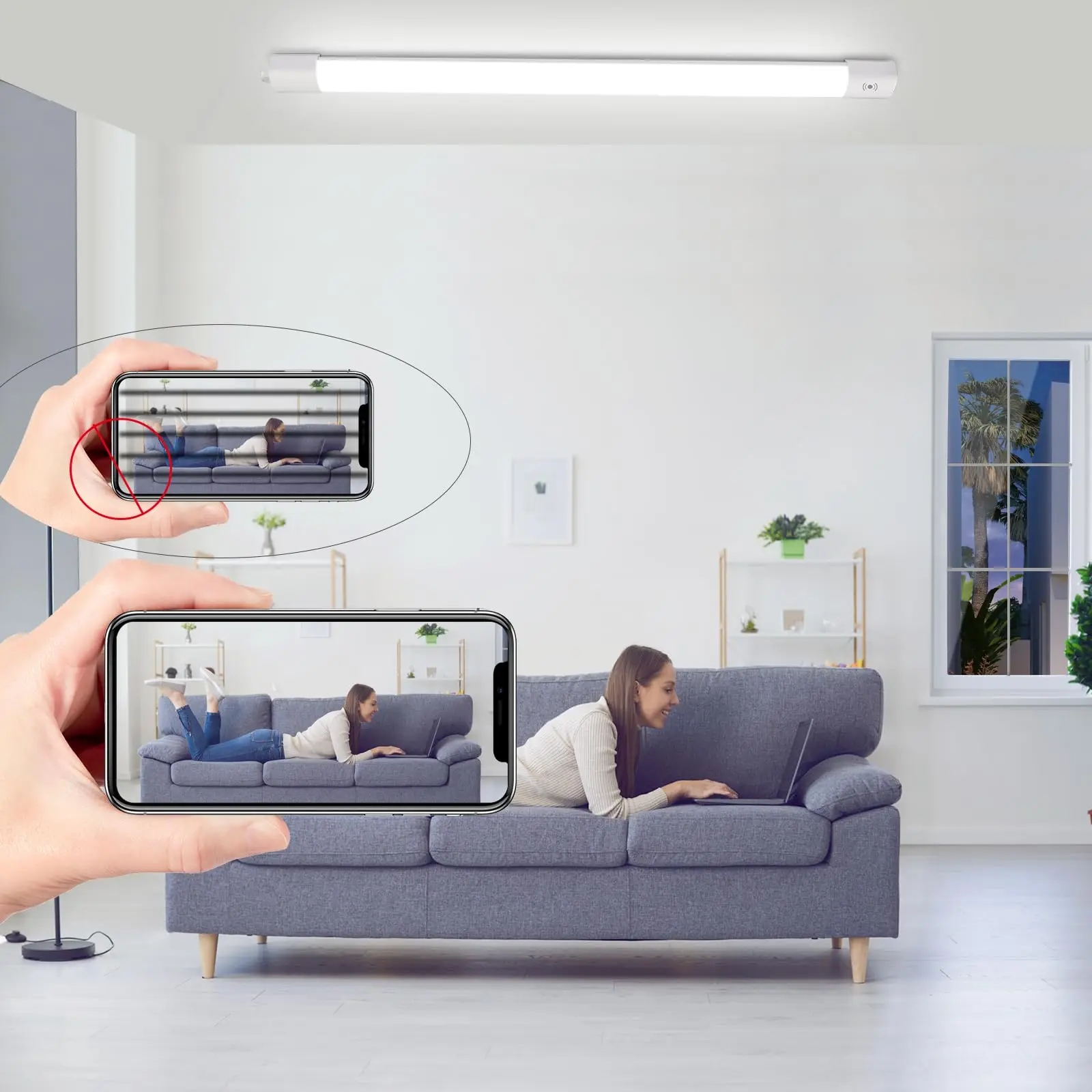 LED Ceiling Light with Motion Sensor 60CM, 20W, 4000K, IP65 Waterproof, LED Tube for Basement & Workshop