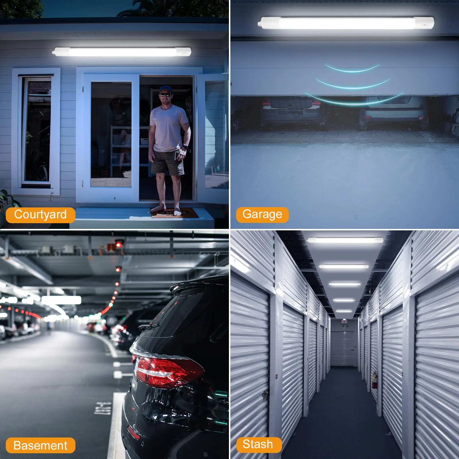 LED Ceiling Light with Motion Sensor 60CM, 20W, 4000K, IP65 Waterproof, LED Tube for Basement & Workshop