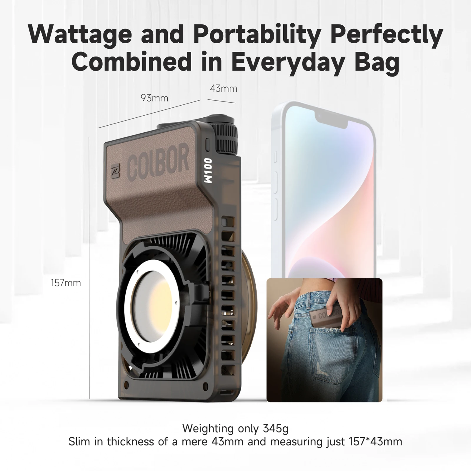 COLBOR Wonder W100 2700K-6500K Bi-Color 100W LED Pocket Video Light for Filmmaking Live Streaming Phtography CRI 96+ TLCI 97+
