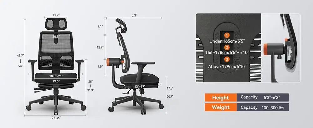 NEWTRAL MagicH-BP Ergonomic Chair with Footrest, Auto-Following Backrest, Adaptive Lower Back Support, Tailored Ergonomic Chair