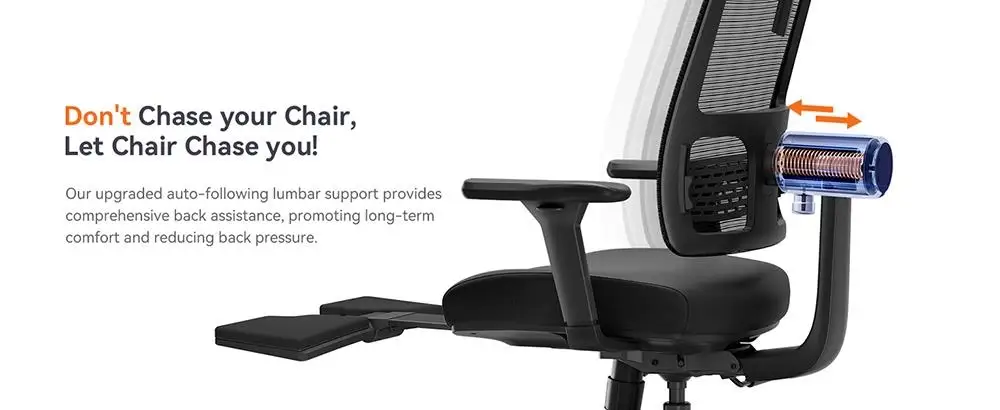 NEWTRAL MagicH-BP Ergonomic Chair with Footrest, Auto-Following Backrest, Adaptive Lower Back Support, Tailored Ergonomic Chair