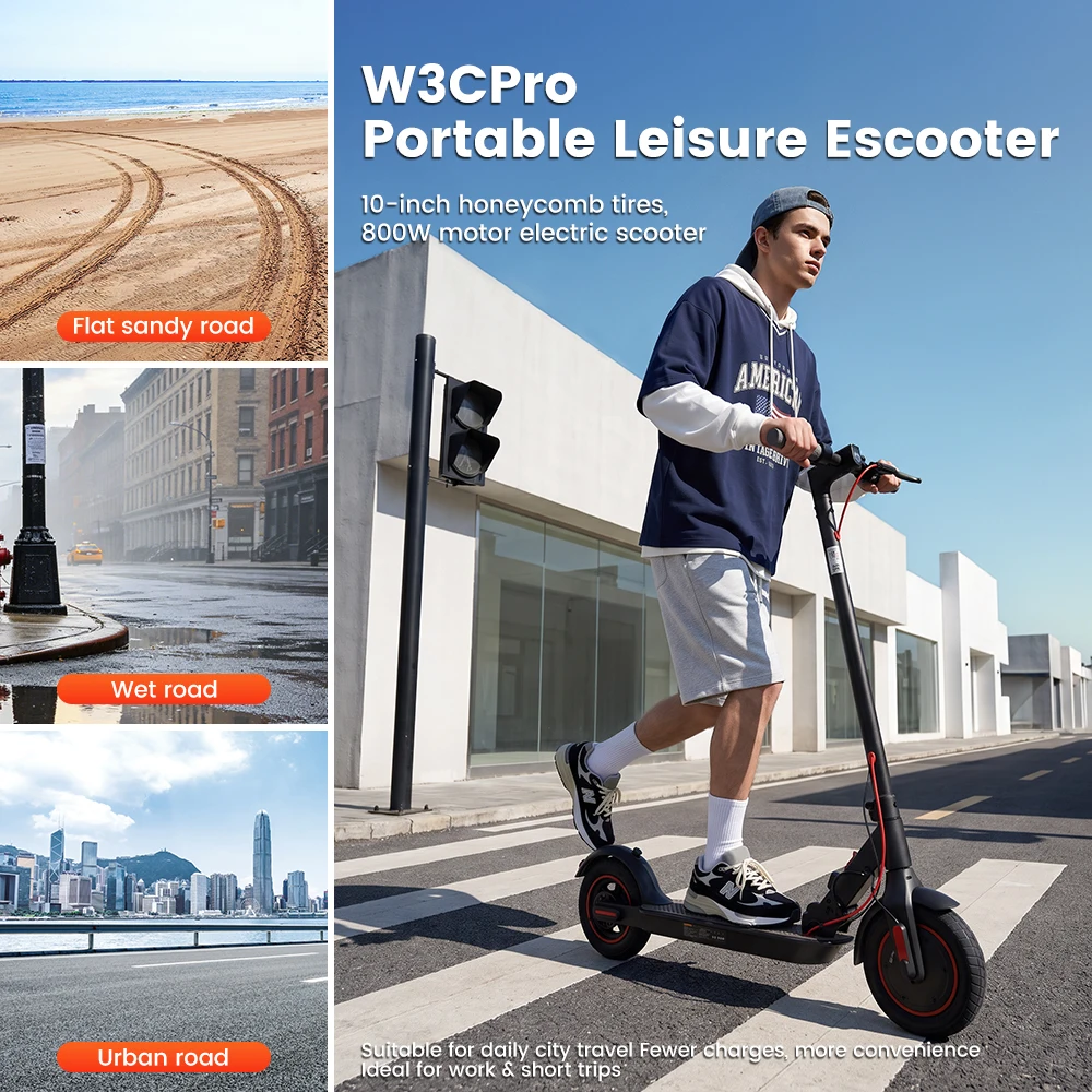 IScooter W3CPro Electric Scooter 36V 15Ah 30km Range 10 inch Inflatable Tire Speed Rear Disc Brake Adult E Scooter with APP