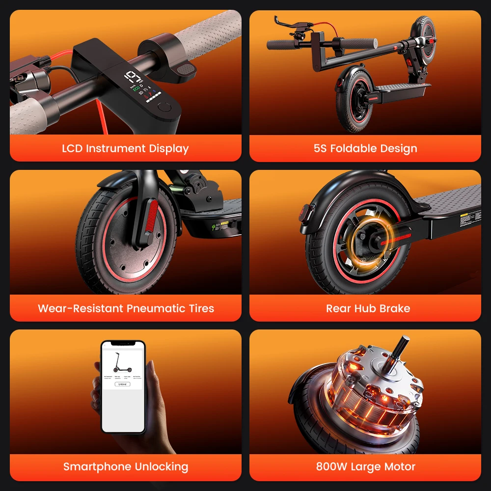 IScooter W3CPro Electric Scooter 36V 15Ah 30km Range 10 inch Inflatable Tire Speed Rear Disc Brake Adult E Scooter with APP