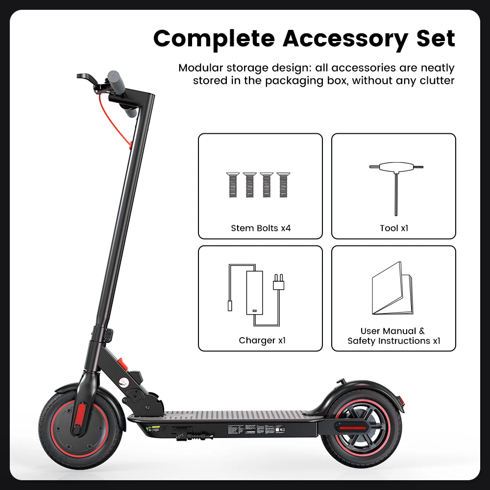 IScooter W3CPro Electric Scooter 36V 15Ah 30km Range 10 inch Inflatable Tire Speed Rear Disc Brake Adult E Scooter with APP