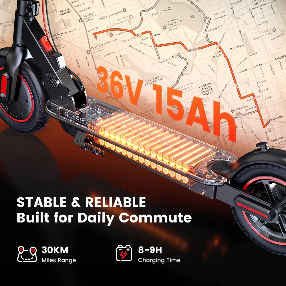 IScooter W3CPro Electric Scooter 36V 15Ah 30km Range 10 inch Inflatable Tire Speed Rear Disc Brake Adult E Scooter with APP