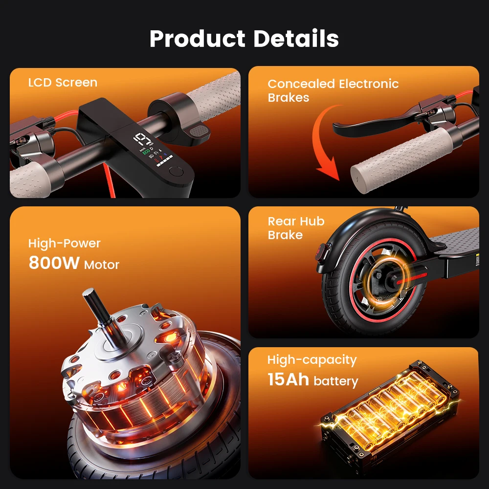 IScooter W3CPro Electric Scooter 36V 15Ah 30km Range 10 inch Inflatable Tire Speed Rear Disc Brake Adult E Scooter with APP