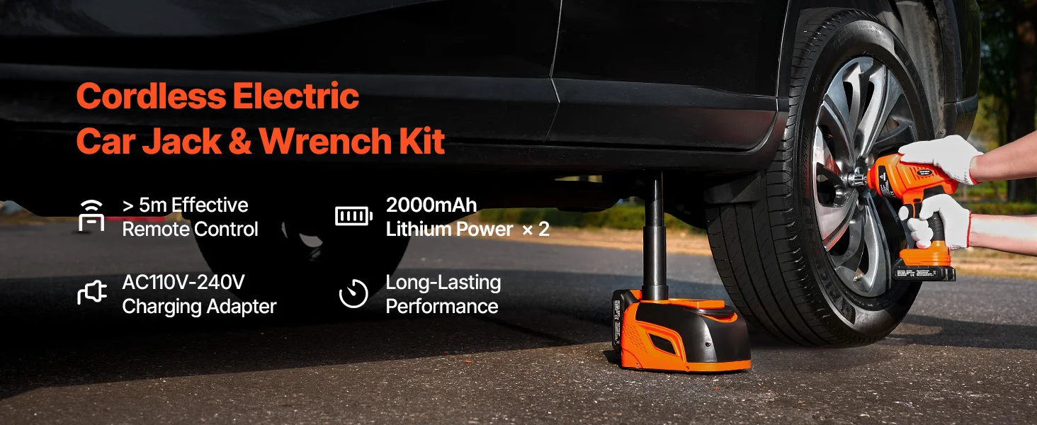 SucceBuy Electric Car Jack 5T Electric Scissor Jack with Electric Impact Wrench & LED Light & Remote Control for Sedan SUV Truck