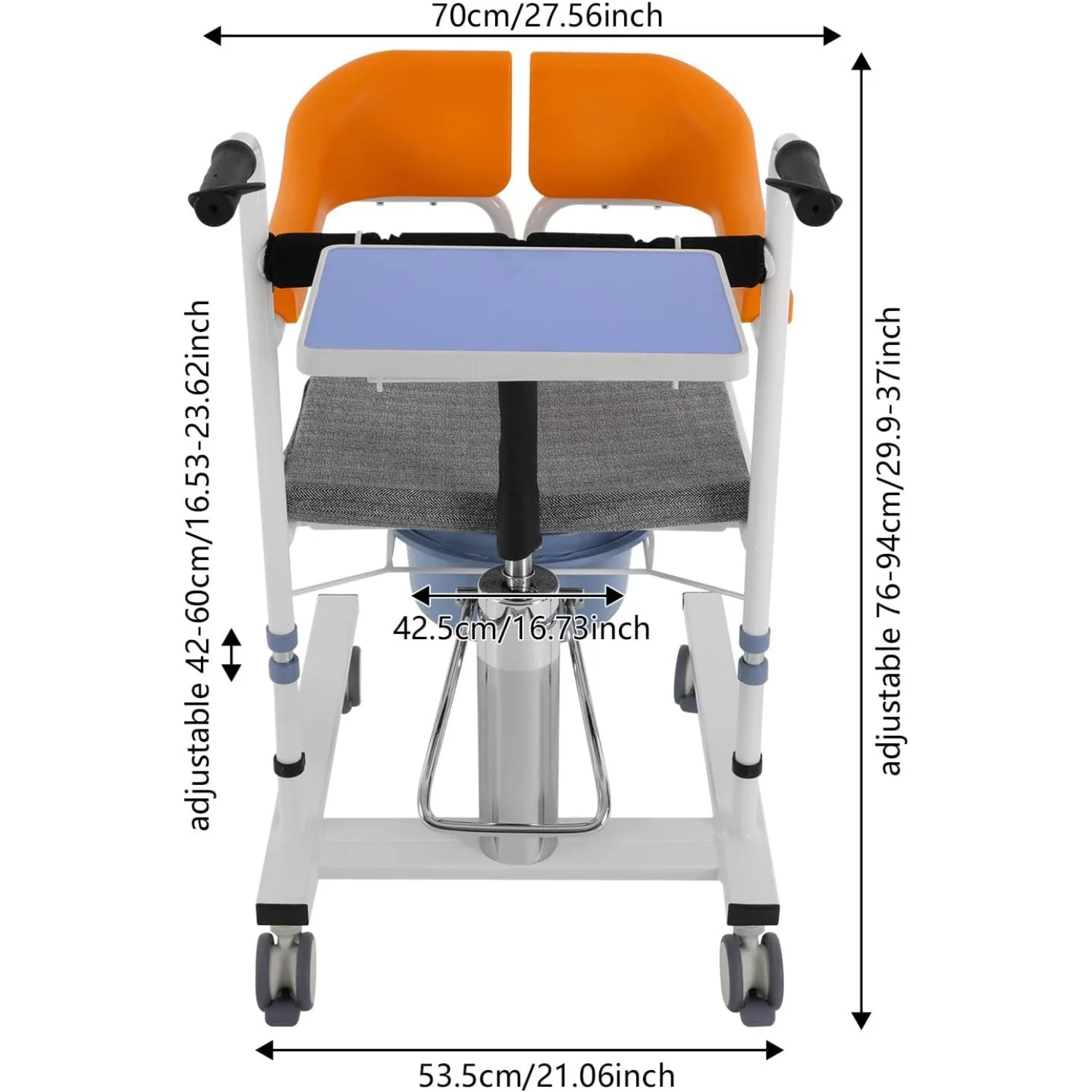 Patient Referral Chair, Shower Wheelchair with Height Adjustment, Toilet Chair with Wheels, 100 Kg, Night Chair
