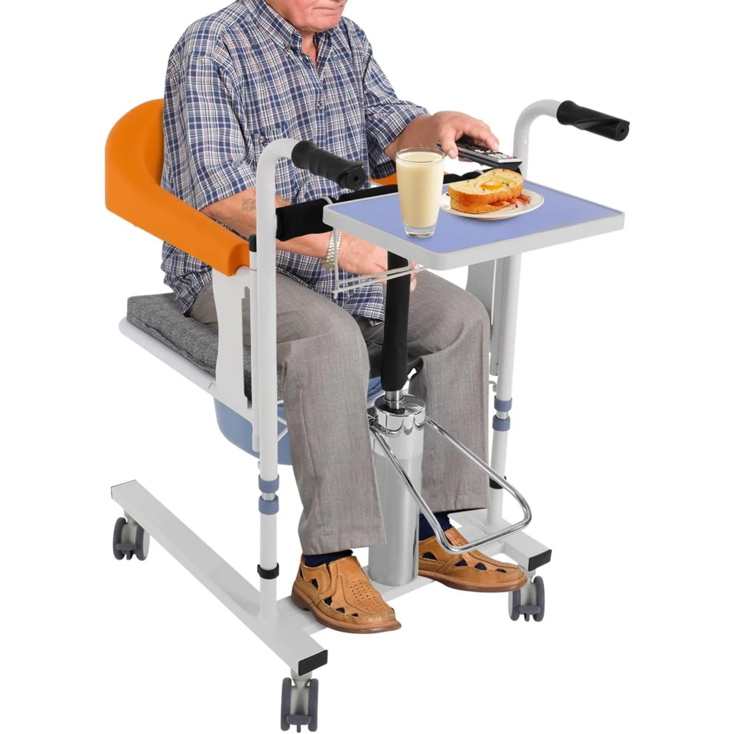 Patient Referral Chair, Shower Wheelchair with Height Adjustment, Toilet Chair with Wheels, 100 Kg, Night Chair