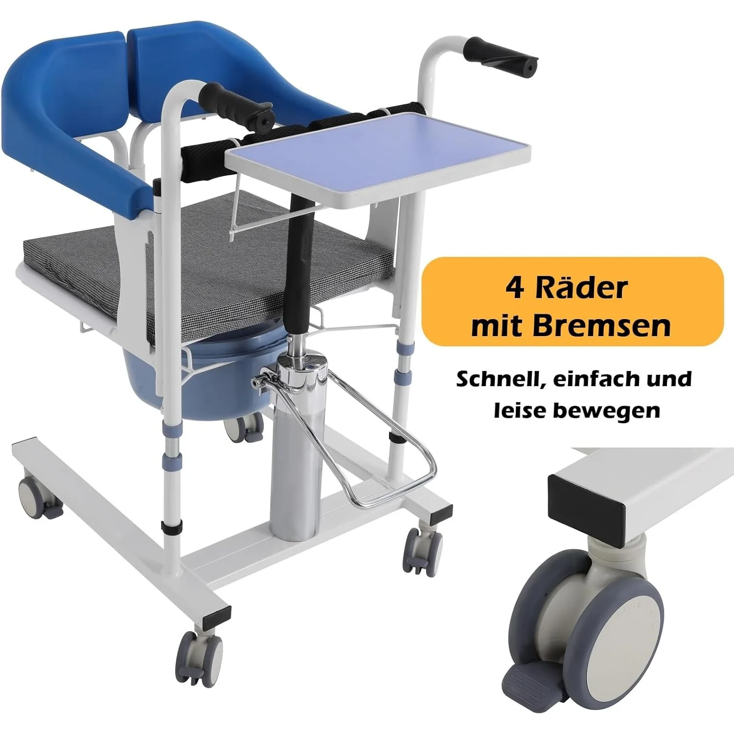 Patient Referral Chair, Shower Wheelchair with Height Adjustment, Toilet Chair with Wheels, 100 Kg, Night Chair