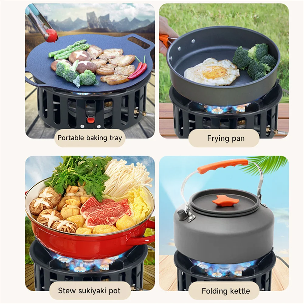 21000W 7-Core Camping Stove High-Power Strong Fire Tourist Gas Burner Stainless Steel Gas Stove Camping Equipment Windproof
