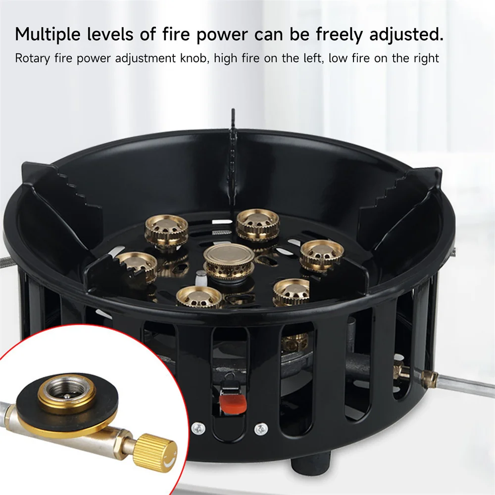21000W 7-Core Camping Stove High-Power Strong Fire Tourist Gas Burner Stainless Steel Gas Stove Camping Equipment Windproof