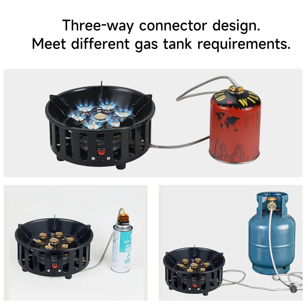 21000W 7-Core Camping Stove High-Power Strong Fire Tourist Gas Burner Stainless Steel Gas Stove Camping Equipment Windproof