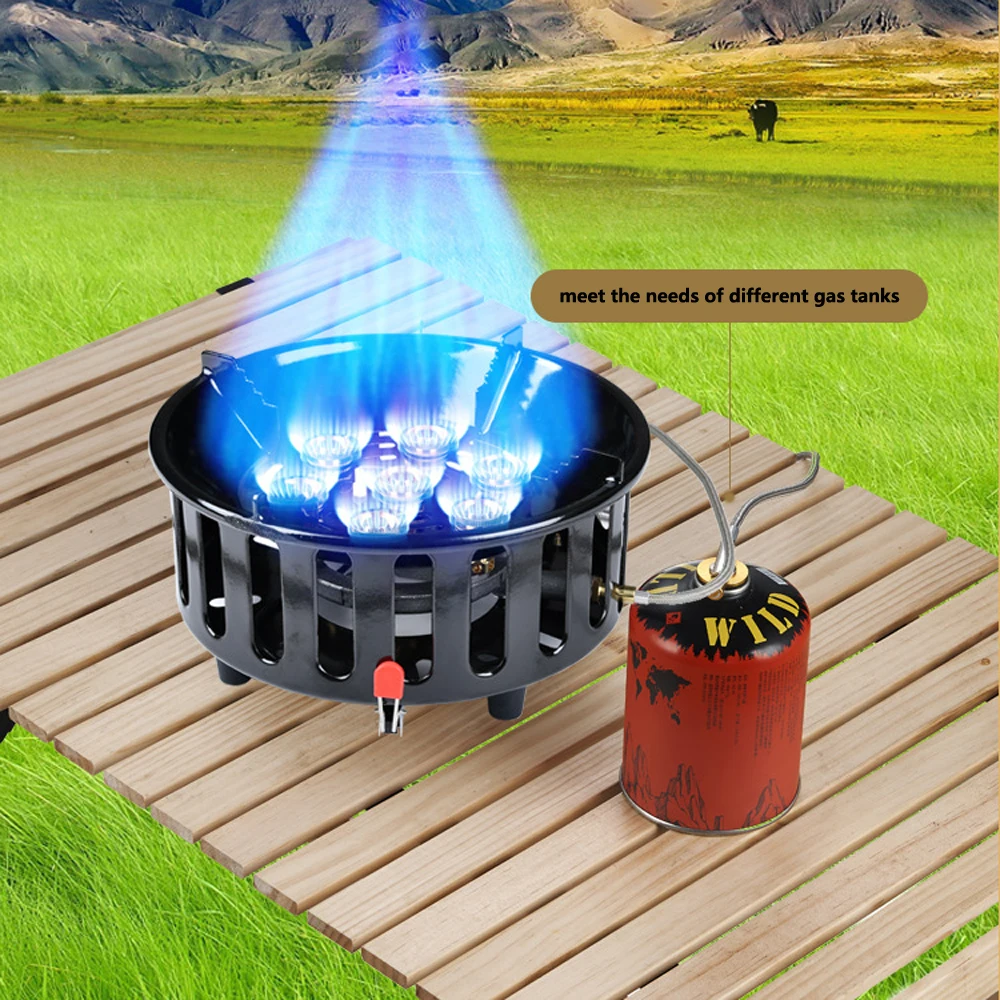 21000W 7-Core Camping Stove High-Power Strong Fire Tourist Gas Burner Stainless Steel Gas Stove Camping Equipment Windproof
