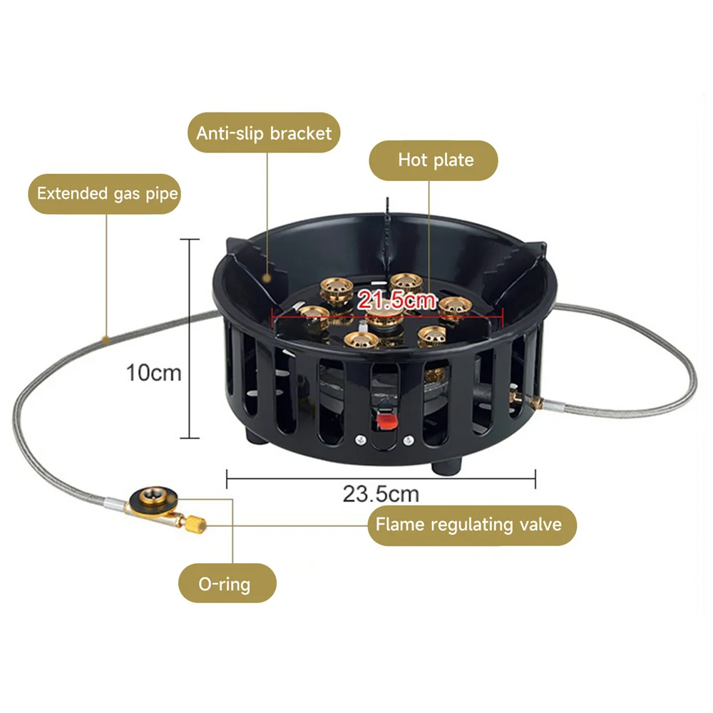 21000W 7-Core Camping Stove High-Power Strong Fire Tourist Gas Burner Stainless Steel Gas Stove Camping Equipment Windproof
