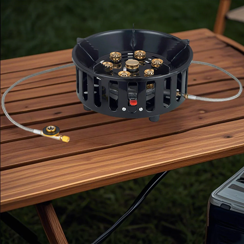 21000W 7-Core Camping Stove High-Power Strong Fire Tourist Gas Burner Stainless Steel Gas Stove Camping Equipment Windproof