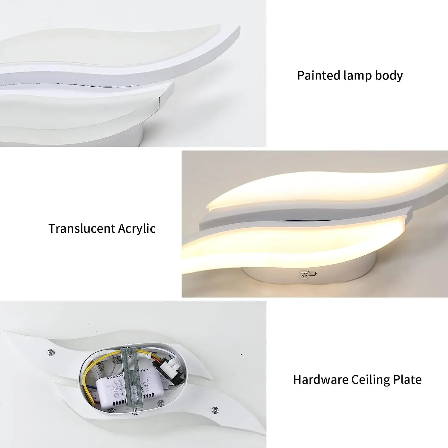 Modern White Wall Lamp 20W,LED Interior Wall Light,Warm Light 3000K Acrylic Aluminium Wall Lamp for Bedroom, Study in Hallway Livingroom