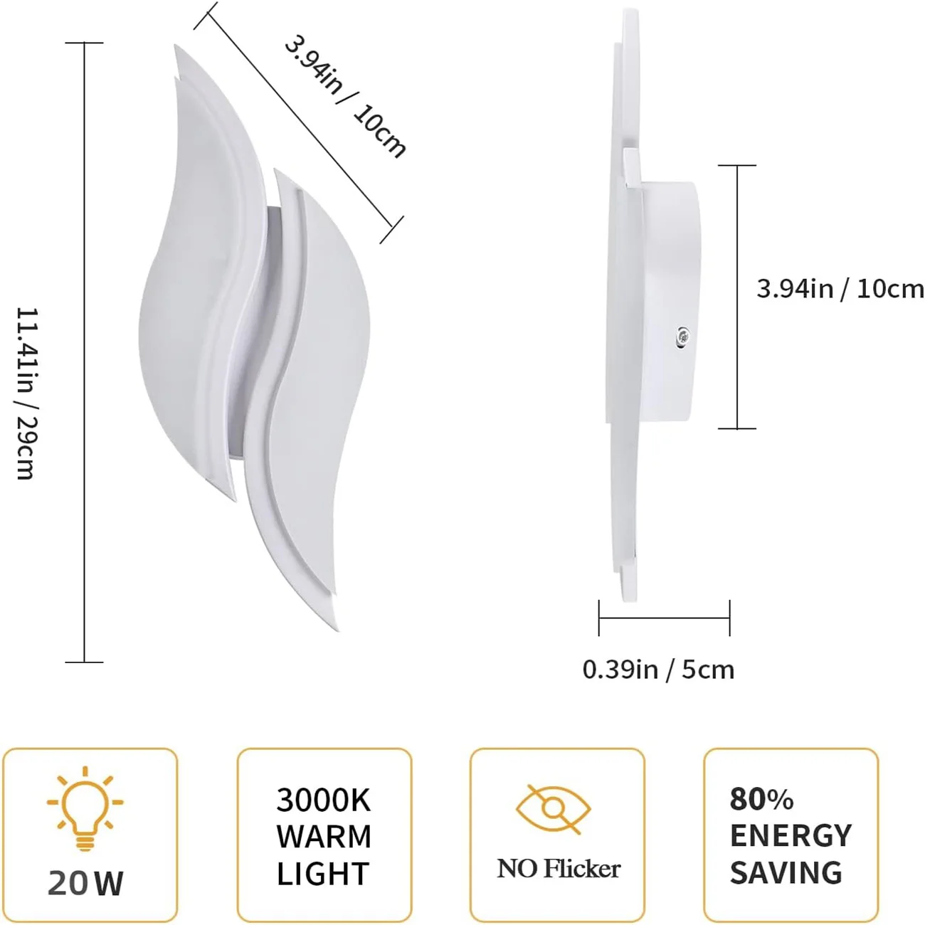 Modern White Wall Lamp 20W,LED Interior Wall Light,Warm Light 3000K Acrylic Aluminium Wall Lamp for Bedroom, Study in Hallway Livingroom