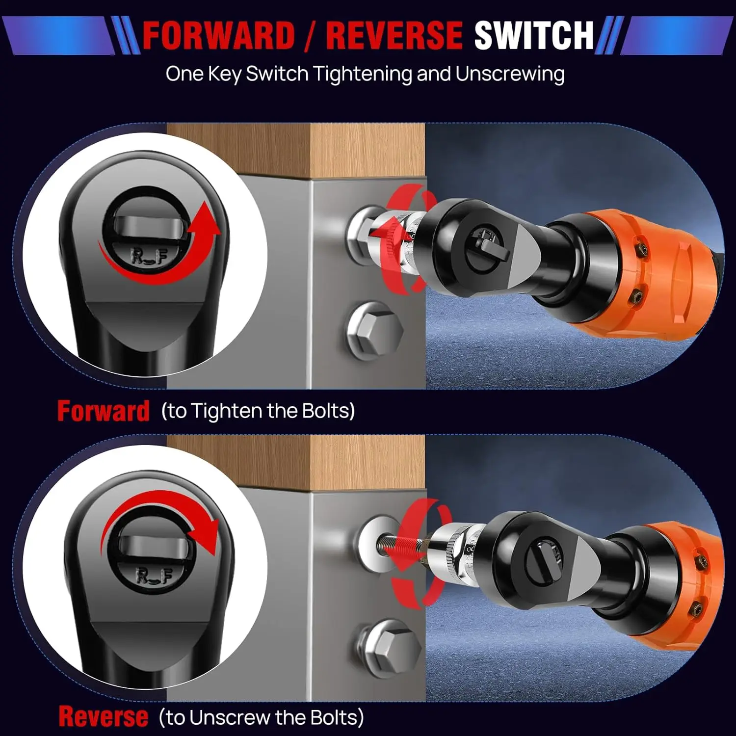 Electric Cordless Right Ratchet 3/8'' 90°Angle Wrench 200N.m Torque Impact with LED Work Light+7pcs Sockets Tool Kit,2xBattery