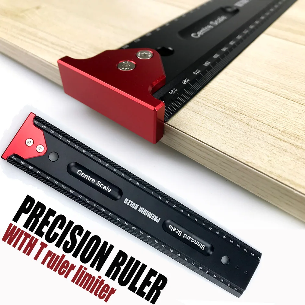 Woodworking Marking Ruler 600/900mm Straight Ladder Dual-purpose Measuring Ruler Multifunction Aluminum Alloy Square Scriber