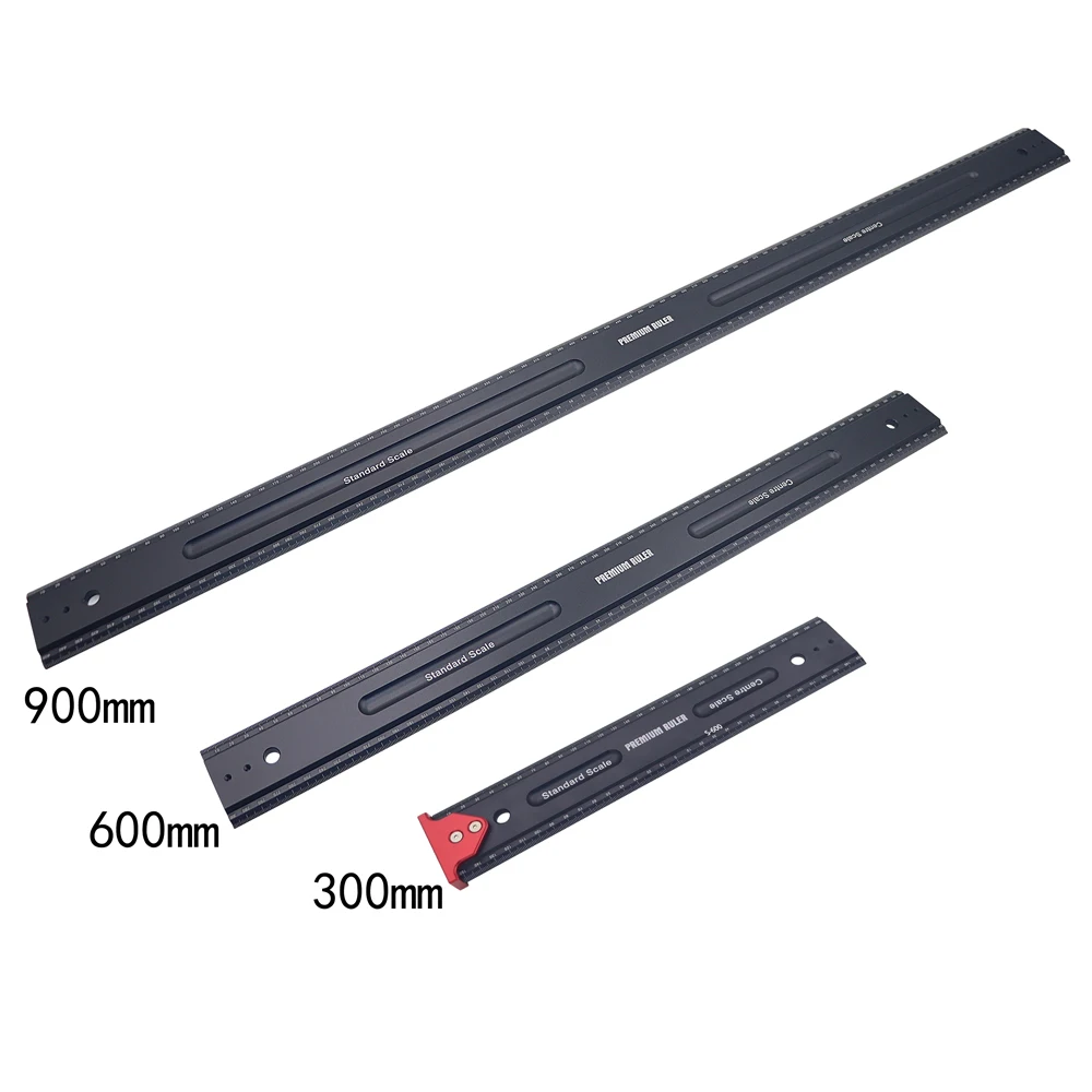 Woodworking Marking Ruler 600/900mm Straight Ladder Dual-purpose Measuring Ruler Multifunction Aluminum Alloy Square Scriber