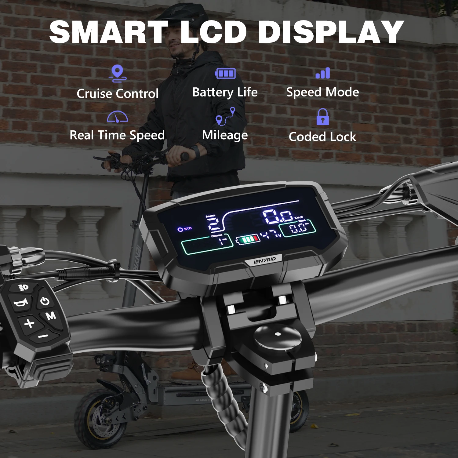Ienyrid Ie-S1 Electric Scooter for Adult 48V15Ah Battery Auto Cruise Control System 10" Tire