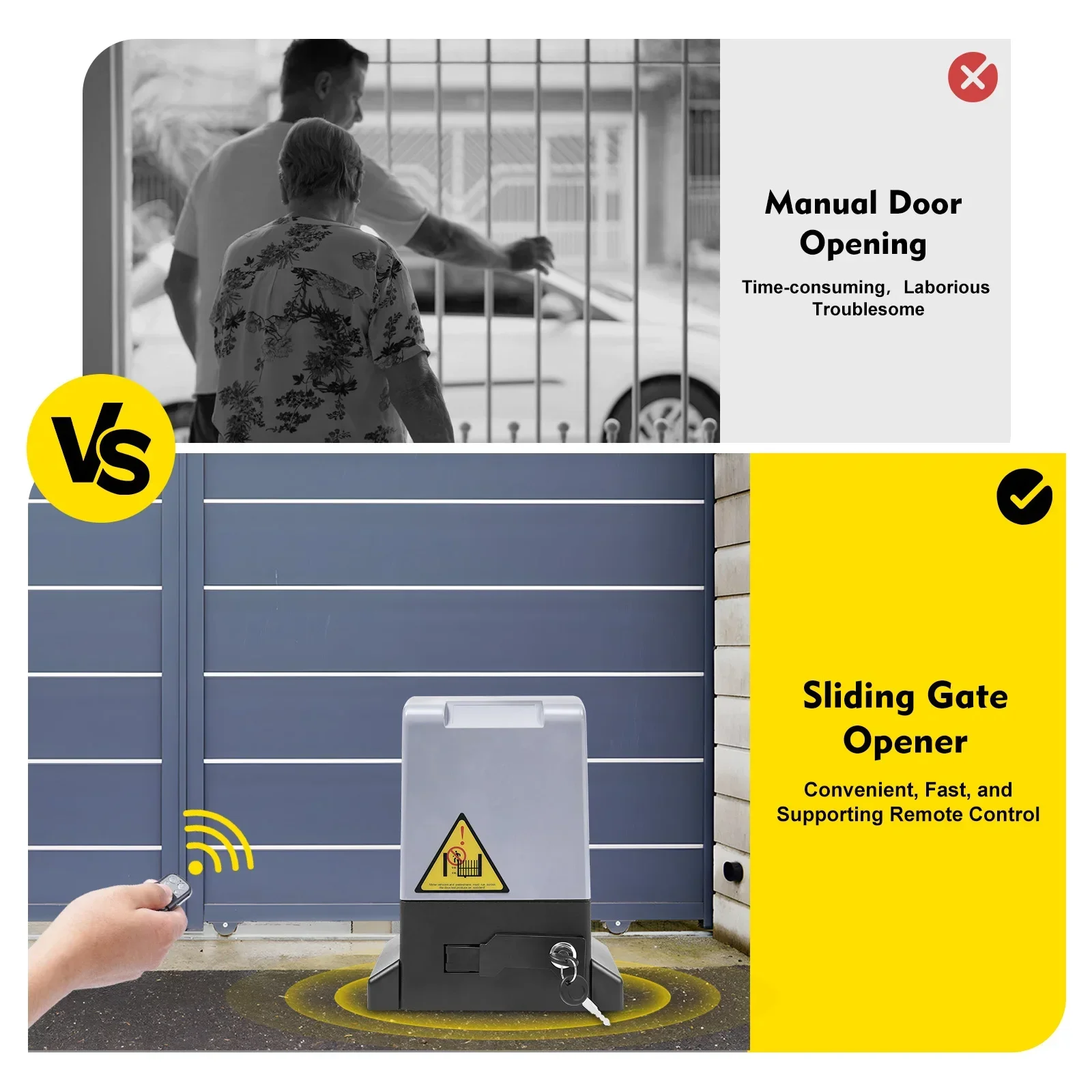 750W 1600KG Automatic Electric Slide Gate Opener Operator Sliding Door Motor with Remote Control & 6m Gear Rack Rail KIT