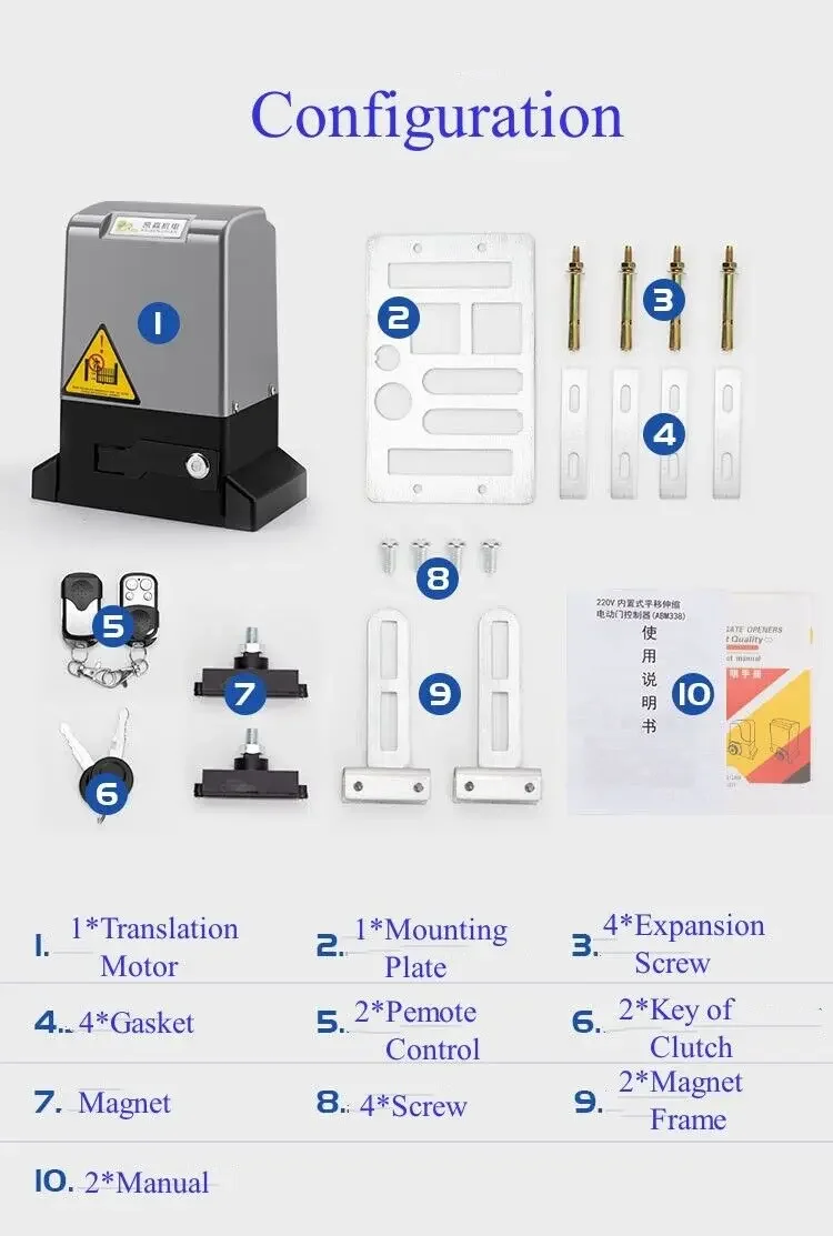 750W 1600KG Automatic Electric Slide Gate Opener Operator Sliding Door Motor with Remote Control & 6m Gear Rack Rail KIT