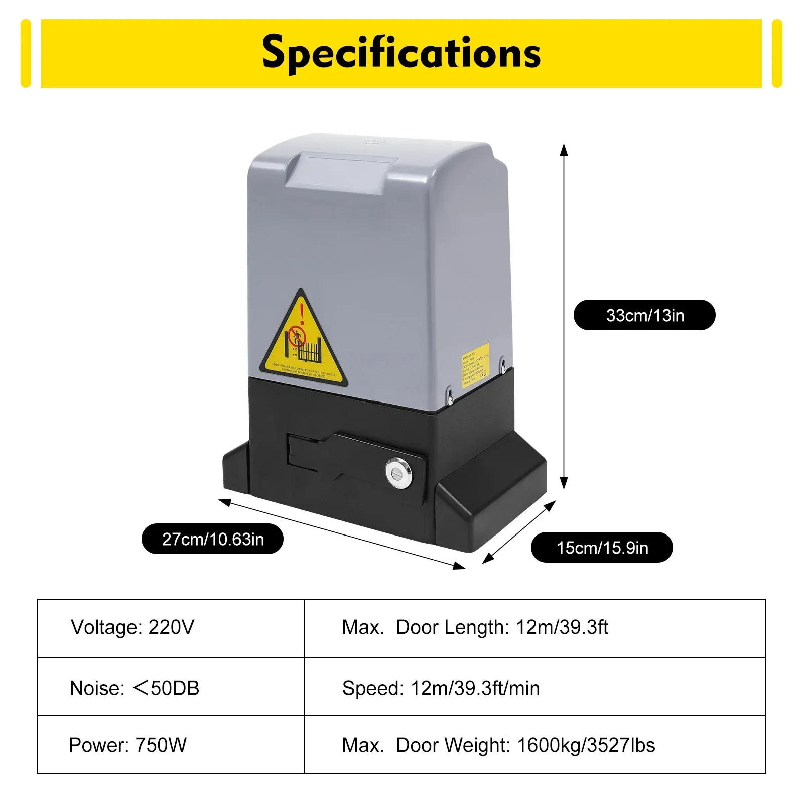 750W 1600KG Automatic Electric Slide Gate Opener Operator Sliding Door Motor with Remote Control & 6m Gear Rack Rail KIT