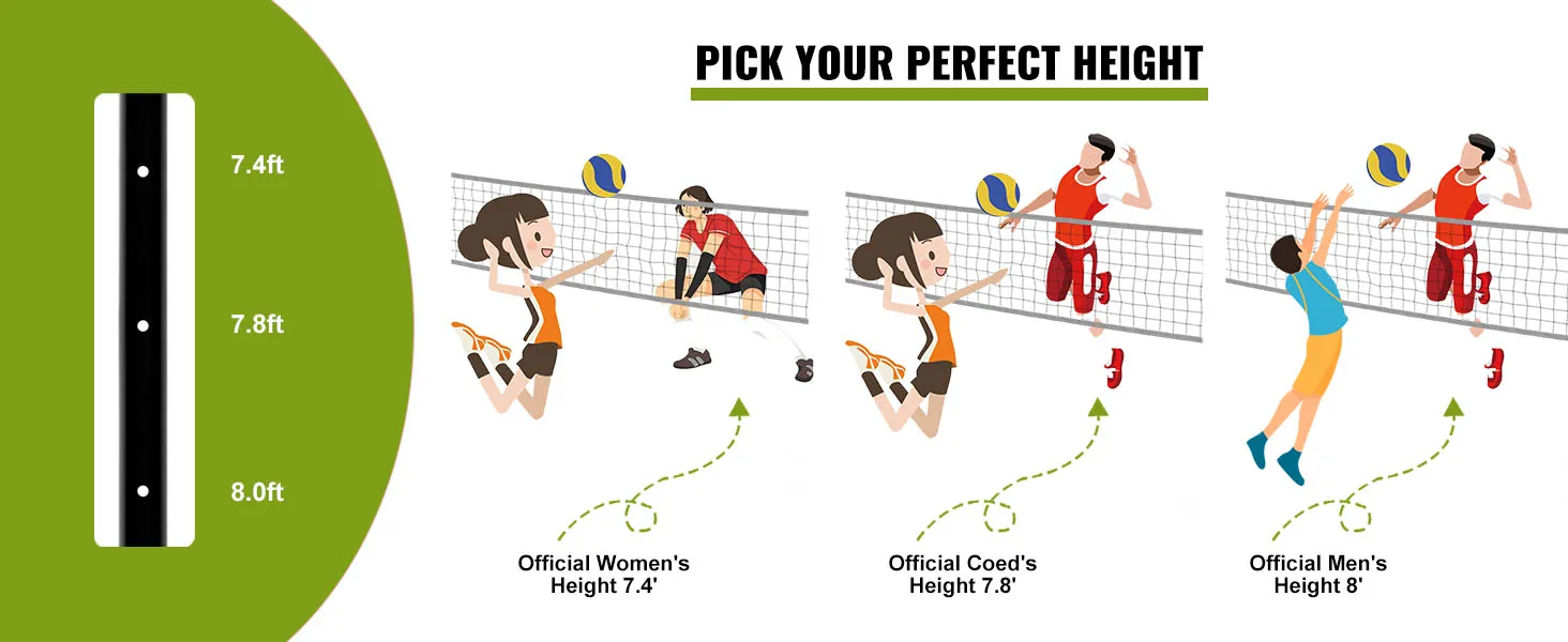 SucceBuy Outdoor Volleyball Net System Adjustable Height Steel Poles with PVC Volleyball Pump Carrying Bag for Beach Lawn