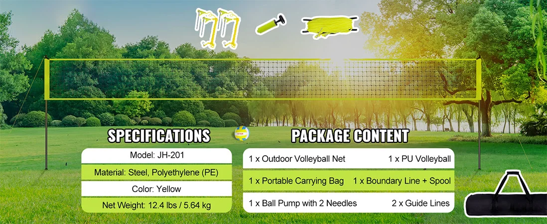 SucceBuy Outdoor Volleyball Net System Adjustable Height Steel Poles with PVC Volleyball Pump Carrying Bag for Beach Lawn