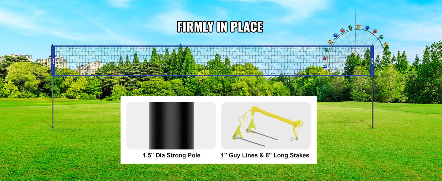 SucceBuy Outdoor Volleyball Net System Adjustable Height Steel Poles with PVC Volleyball Pump Carrying Bag for Beach Lawn