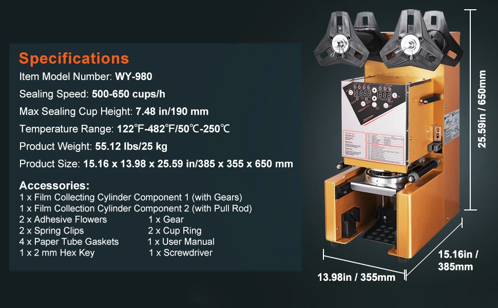 SucceBuy Fully Automatic Cup Sealing Machine 500-650 Cups/H Cup Sealer Machine fit 190mm Tall & 90/95mm Cup for Milk Boba Tea