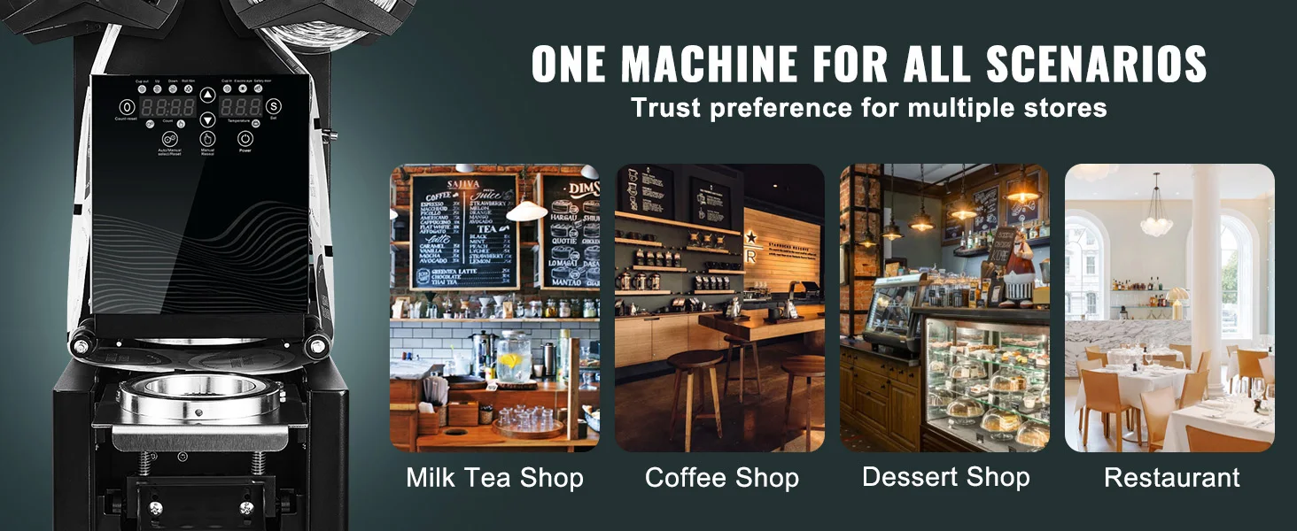 SucceBuy Fully Automatic Cup Sealing Machine 500-650 Cups/H Cup Sealer Machine fit 190mm Tall & 90/95mm Cup for Milk Boba Tea