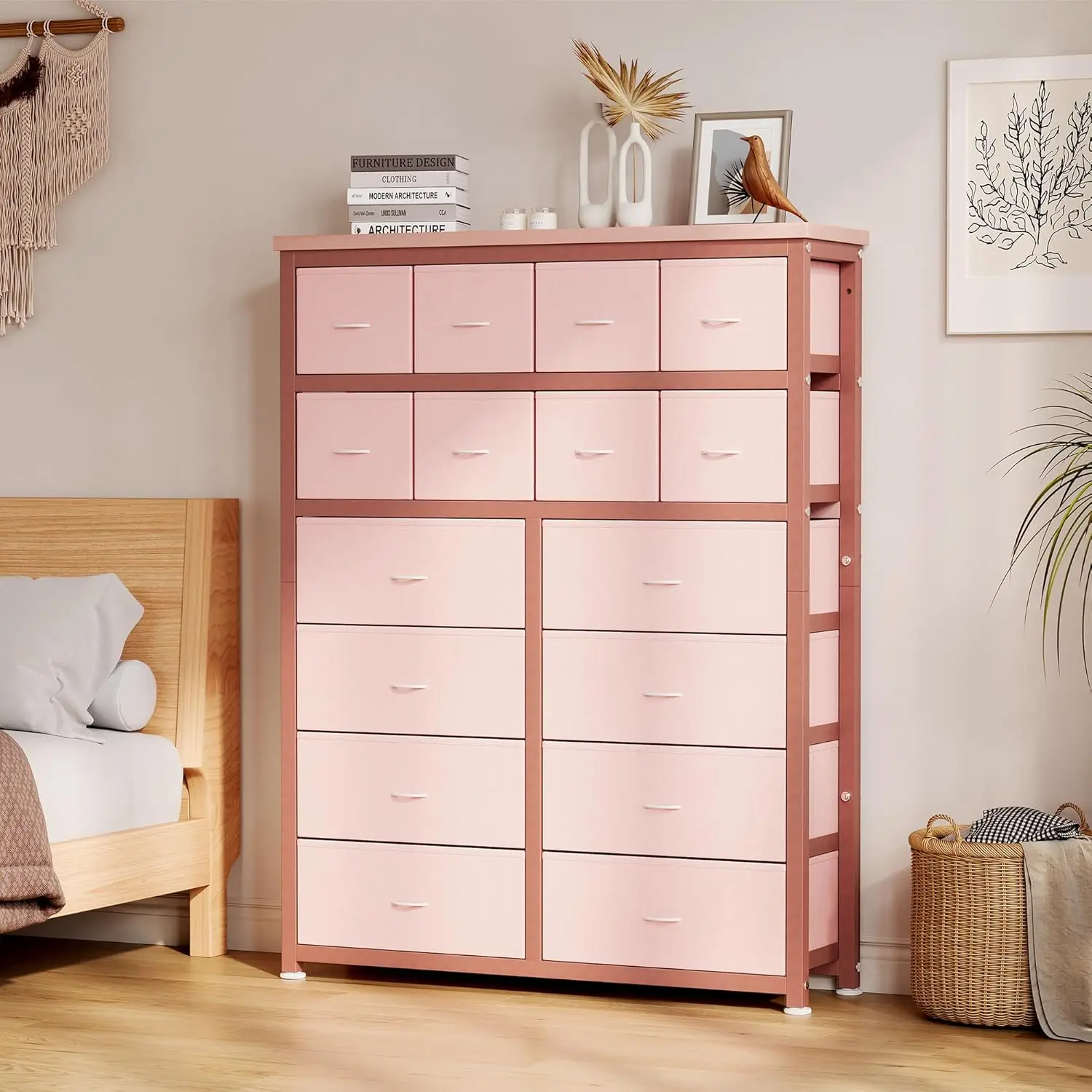 Dresser for Bedroom with 16 Drawer, Dressers & Chests of Drawers, Tall Dresser for Bedroom, Dresser Organizer with Fabric Bins