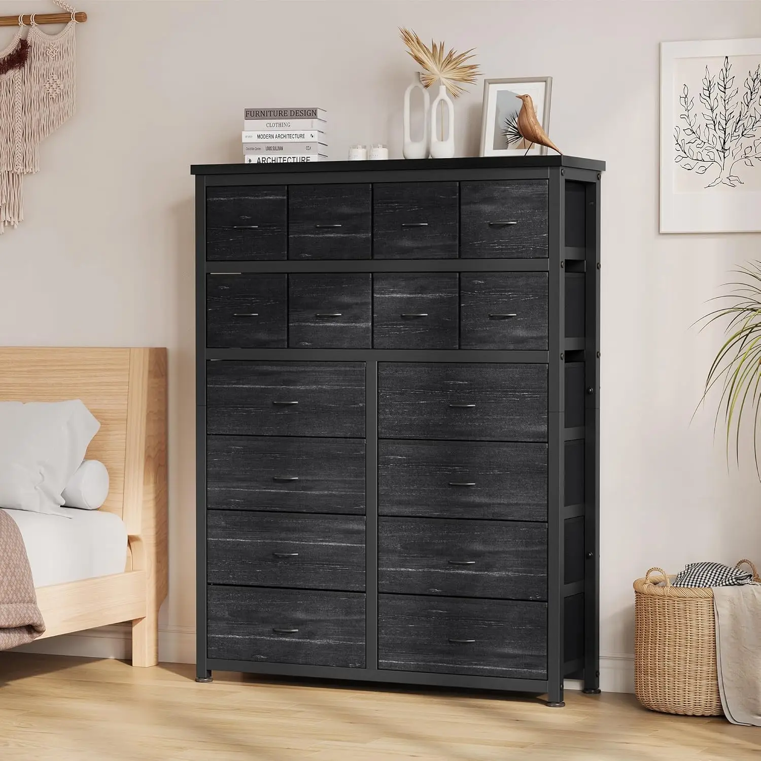 Dresser for Bedroom with 16 Drawer, Dressers & Chests of Drawers, Tall Dresser for Bedroom, Dresser Organizer with Fabric Bins