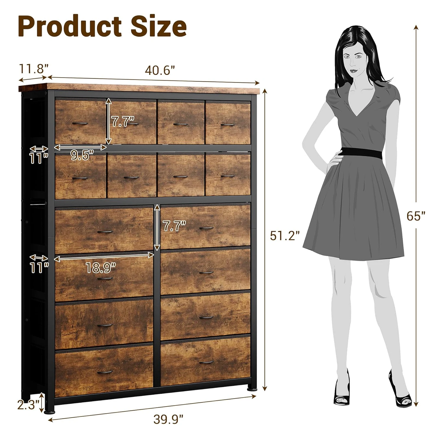 Dresser for Bedroom with 16 Drawer, Dressers & Chests of Drawers, Tall Dresser for Bedroom, Dresser Organizer with Fabric Bins