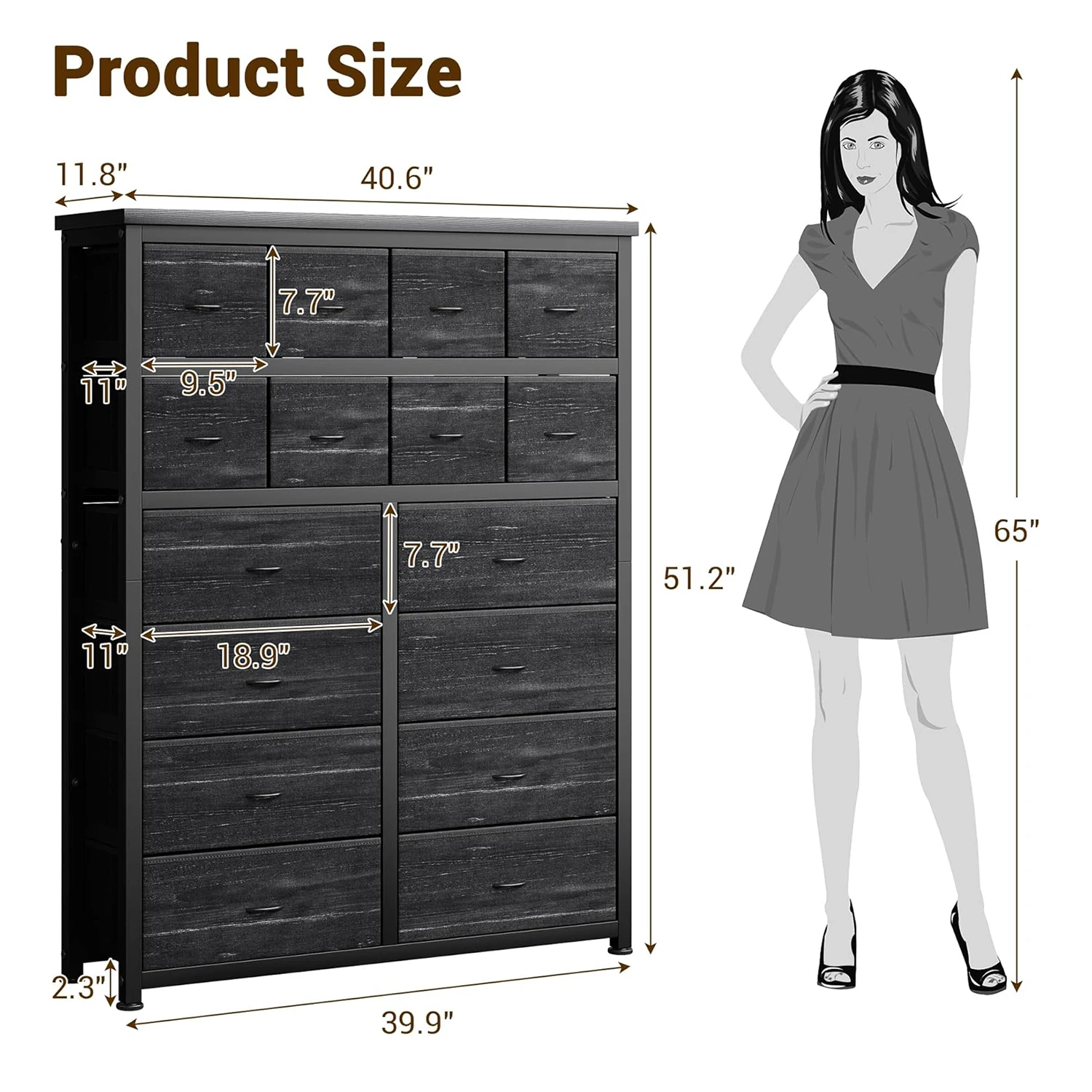 Dresser for Bedroom with 16 Drawer, Dressers & Chests of Drawers, Tall Dresser for Bedroom, Dresser Organizer with Fabric Bins