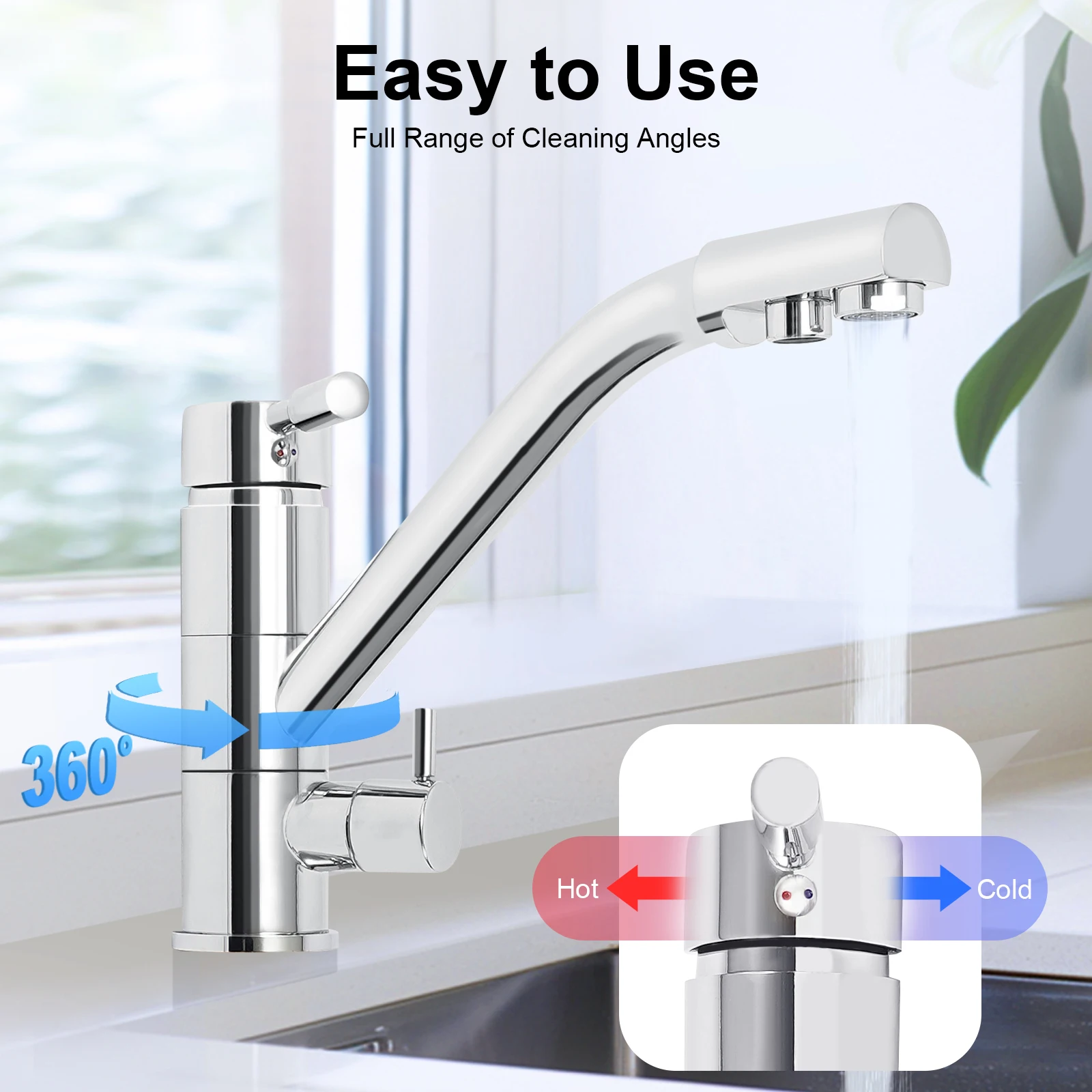 304 Stainless Steel Sink Double Open Hot and Cold Rotating Multi-function Washbasin Faucet