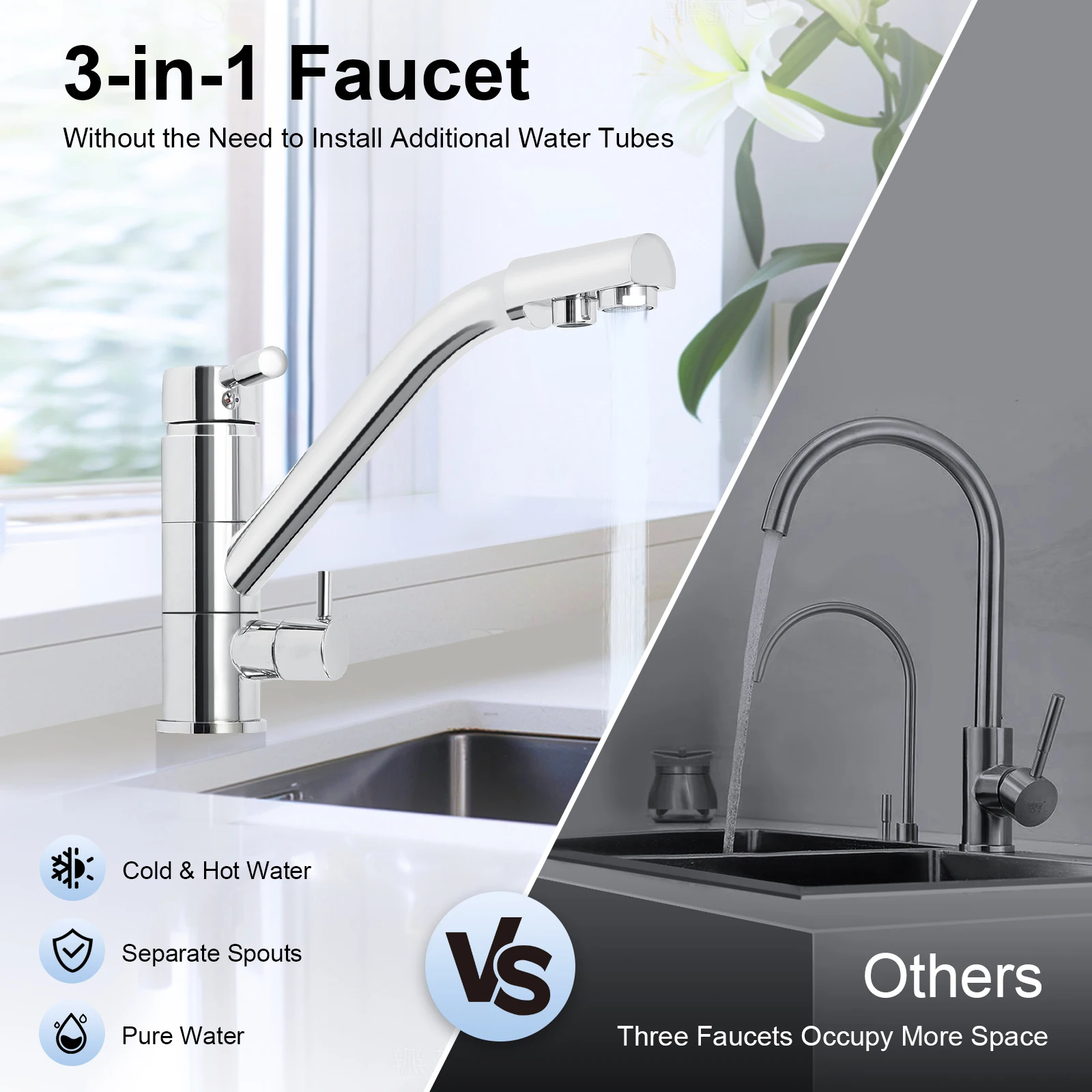 304 Stainless Steel Sink Double Open Hot and Cold Rotating Multi-function Washbasin Faucet