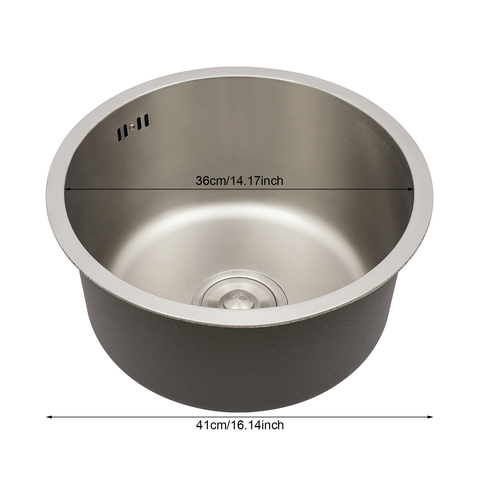 41cm Round Kitchen Sink 304 Stainless Steel, 19cm Deep Undermount Single Bowl Sink with Drain Pipe for RV Bar Cafe Home