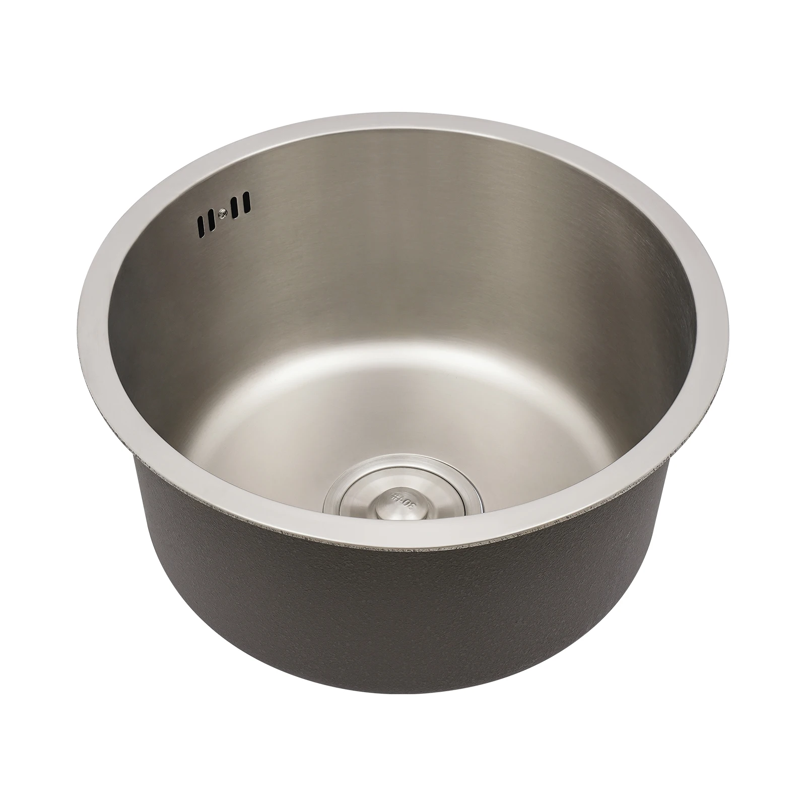 41cm Round Kitchen Sink 304 Stainless Steel, 19cm Deep Undermount Single Bowl Sink with Drain Pipe for RV Bar Cafe Home